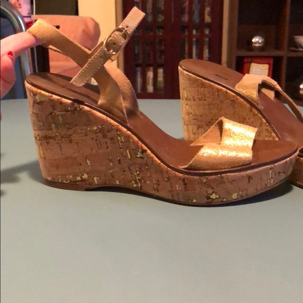 J Crew Gold Wedges size 7